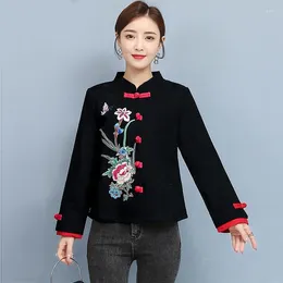 Ethnic Clothing Chinese Buckle Embroidery Improved Short Cheongsam Tops Floral Shirt Tang Suit 2024 Spring Ancient Quality Clothes 11667