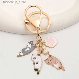 Keychains Lanyards Kawaii Cat Keychain Pet Paw Key Ring Animal Footprint Chains Souvenir Gifts For Women Men Cay Keys DIY Handmade Jewellery Q240202