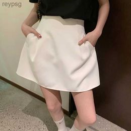 Skirts Lucyever Black White High Wiast Puffy Short Skirts Women All-Match Y2K Pocket A-Line Skirt Female Korean Work Style Suit Skirt YQ240201