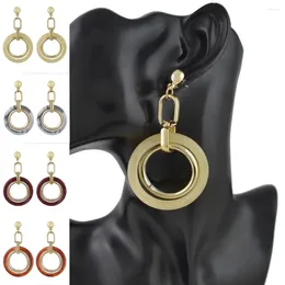 Dangle Earrings Fashion 4 Colors Simple And Elegant Acrylic Big Circle Hoop Gold Alloy Chain Clasp Pendant Drop Lady Jewelry