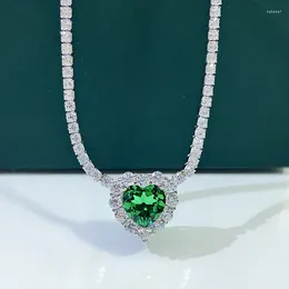 Pendants SpringLady Luxury 925 Sterling Silver 8MM Heart Cut Emerald Gemstone Necklace Pendant Tennis Chain Fine Jewelry