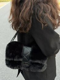 Evening Bags Winter Faux Fur Shoulder Armpit Bag For Women Designer Soft Fluffy Ladies Shopper Handbag Purses Luxury Black Plush