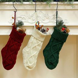 Christmas Decorations 1PC 37CM Stockings Red Green Gift Bag Fireplace Decoration Xmas Tree Ornament Knit