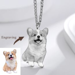 Necklaces Personalized Engraved Memorial Pet Photo Necklace Customizable Stainless Steel Pendant Your Pet Photo For Dog Birthday Gifts