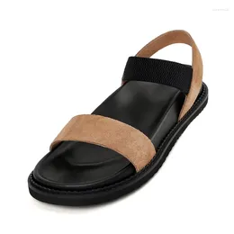 Dress Shoes Casual Sandals Cowsuede Flat-Bottomed Fashion Women's Outer Wear Woman Beach Square Open Toe