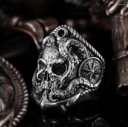 Cluster Rings Gothic Vintage Squid Skull Ring Compass Unique Sailor Mens Jewellery