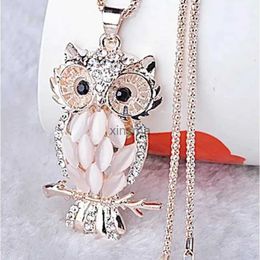 Chokers Vintage Owl Design Rhinestones Crystal Pendant Necklaces Women Sweater Chain Necklace Jewellery Clothing Accessories Wholesale YQ240201