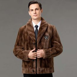 Brand Golden Mink Coat Mens Short Fur Integrated Designer Winter Dads Suit Collar G5TB