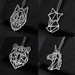 Keychains Lanyards COOLTIME Wolf Keychain Fox Tiger Bear Animal Pendant Unicorn Rabbit Stainless Steel Keyring Men Women Car Key Chain Jewellery Gift Q240201