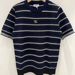 Women's Knits & Tees Designer new temperament round collar stripe Colour short-sleeved tight blouse Shirt Women Sweater 473Z