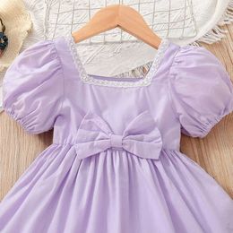 Girl's Dresses Kids Casual Dress for Girls Summer New Toddler Short Sleeve Front Bbowknot Purple Princess Dress Children Clothing 1-8Y