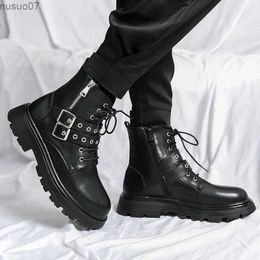 Boots Mens Shoes 2023 High Quality Lace Up Zipper Mens Boots Winter Round Toe Solid Short Barrel Platform Water Proof Fashion Boots