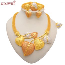 Necklace Earrings Set Fine Jewellery Dubai Gold Colour Heart Shape Bracelet Ring African Costume Jewellery For Women Gift