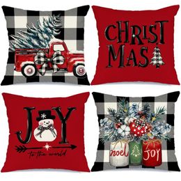 Pillow Christmas Throw Covers Set Of 4 Red Trees Snowflakes Merry Bright Xmas Farmhouse Holiday For Home Sofa Decoration