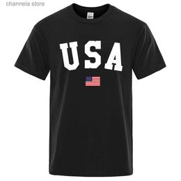 Men's T-Shirts Usa Flag Street Personality Letter Mens T-Shirts Cotton Oversized Short Sleeve Shirt Loose T-Shirt Breathable Comfortable Tops T240202