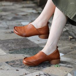 Dress Shoes Heels Women Leather Pumps Brown Slip On Lazy For Loafers Handmade Genuine Soft Ladies Pump