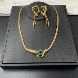 Necklace Earrings Set Vintage Electroplated Authentic Gold Snake Smart Emerald Design Sense