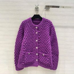 10016 2024 Runway Spring Summer Brand SAme Style Sweater Purple Long Sleeve Crew Neck Fashion Clothes High Quality Womens zhen