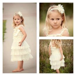 Girl Dresses Lace Baby Girls Dress Summer Style Sleeveless Shoulderless Fluffy 3 Layer Flower Princess Pageant Party White Wedding