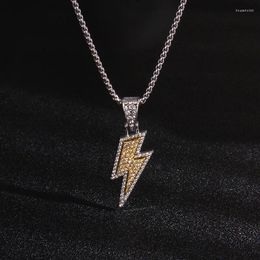 Pendant Necklaces Stainless Steel Necklace For Women Men Long Chain Small Lightning Inlay Rhinestone Party Ornament Jewelry Gift