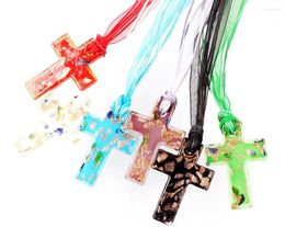 Pendant Necklaces Wholesale 6Pcs Murano Lampwork Glass Cross Silk Cords For Women's Summer Jewellery