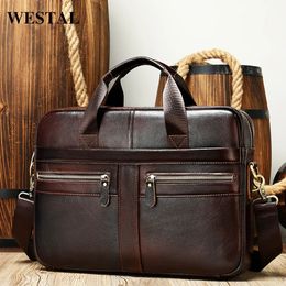 WESTAL Mens Briefcases Mens Bags Genuine Leather LawyerOffice Bag Laptop Bag Mens Leather Briefcases Bag for Documents 240201
