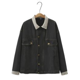 Womens Plus Size Jean Jacket Autumn Casual Clothing Fashion Block Color Denim Outwear Curve Drop Sleeves Coats T73 H16 240130