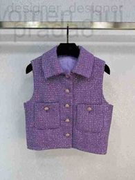 Calças de duas peças Designer Tracksuits Brand New Produto Roxo Moda High Grade Requintado Pequena Xadrez Handmade Bead Tweed Cardigan Shorts Vest ZY76