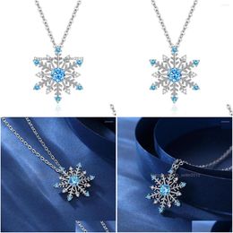 Pendant Necklaces 2023 Blue Zircon Snowflake For Women Fashion Shiny Sier Colour Clavicle Chains Elegant Jewellery Drop Delivery Dhjgs