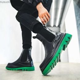 Boots Luxury Design Mens Platform Chelsea Boots Thick Bottom Split Leather Ankle Boots Male Footwear Round Toe Short Boots