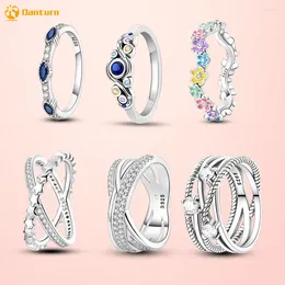 Cluster Rings Deedate 925 Sterling Silver Intertwined Lines Ring Horse Eye Colorful Flower Women Ngagement Girl