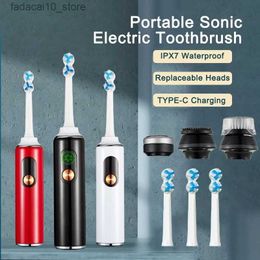 Toothbrush Portable Travel Electric Brushes Sonic Electric Brushe with Display Screen Shaver Head Cleansing Brush Head 3 Brush Head Q240202