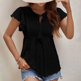 Casual Dresses Summer For Women Short Sleeve V Neck Shrink Pleated Solid Colour Loose Tee Shirt Teens Girls Free Shiping