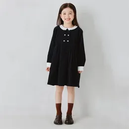 Girl Dresses Teenager Kids Navy For Toddler Girls Long Sleeve Corduroy Spring And Autumn Dress Turn-down Collar Children Fall Clothes