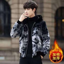 Designer Linyi Winter Mens Mid Length Hooded Jacket Gold Mink Fleece Fur Integrated Imitation JLHI