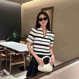 Women's Knits & Tees Designer knitted womens 24 early spring black and white striped letter embroidered knitted polo shirt short sleeved top K189