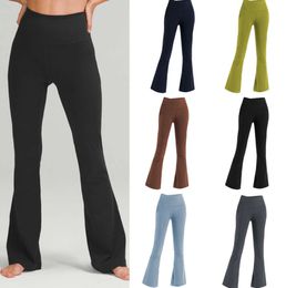 LL Align Women Yoga Pants Solid Color Nude Sports Shaping Waist Tight Flared Fitness Loose Jogging Sportswear LU Womens Nine Point Pant High Quality 88