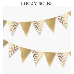 Party Decoration Chevron Metallic Gold Flag Banner Wave Patterns Pennant Bunting Garland For Wedding Baby Birthday Anniversary S00165