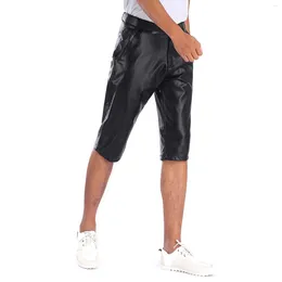 Men's Pants Retro Fashion Solid Colour Pu Casual Short Leather Motorcycle Trousers Gym Fitness Running Men Tracksuit Pant