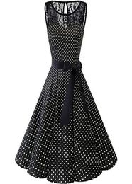 Plus Size 5XL Summer Women Midi Dress Gothic Polka Dot Print Sleeveless Ladies Lace Dresses Vintage Party Dress Clothes6503080