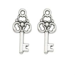 200Pcs lot alloy Key Charms Antique silver Charms Pendant For necklace Jewellery Making findings 22x10mm2630