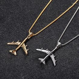 Pendant Necklaces Fashion Creative Gold-Color Air Plane Necklace Men Chain Stainless Steel For Jewelry YL-03