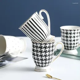 Mugs Ceramic Dot Striped Houndstooth Coffee Mug Cups Drinkware Milk Tea Water Cup Coffeeware Teacup