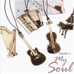1pc/Set Beautiful Instrument With Lanyard Notebook Metal Bookmark Creative Fixed Piano Guitar Organ Harp Violin Trumpet