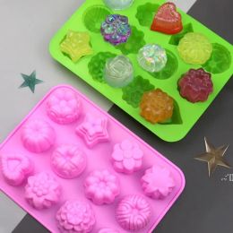 Baking Moulds Cake Chocolate Mould Silicone Soap Molds 12 Hole Flower Shaped Bake Tray Candy Making Tool DIY Jeely Mold 0202