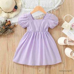 Girl's Dresses Kids Casual Dress for Girls Summer 2023 New Toddler Short Sleeve Front Bbowknot Purple Princess Dress Children Clothing 1-8Y