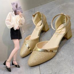 Dress Shoes Summer High Heel Sandals Lady Pumps Classics Slip On Sexy Sequins Women's Party Gold Silver Wedding Footwear