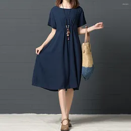 Casual Dresses Trendy For Women 2024 Summer Solid O-Neck Short Sleeve Cotton Loose Dress Woman Clothing Vestidos Para Mujer