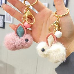 Keychains Cute Cartoon Plush Rabbit Keychain For Women Big Ear Fur Bunny Bag Pendant Kawaii Fairy Animal Keyring Creative Girl Gift