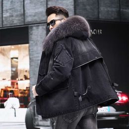 Designer Winter Denim Style Overcomes the Trend of Mens Mid Length Fur Inner Tank Otter Rabbit Integrated Coat WHDE